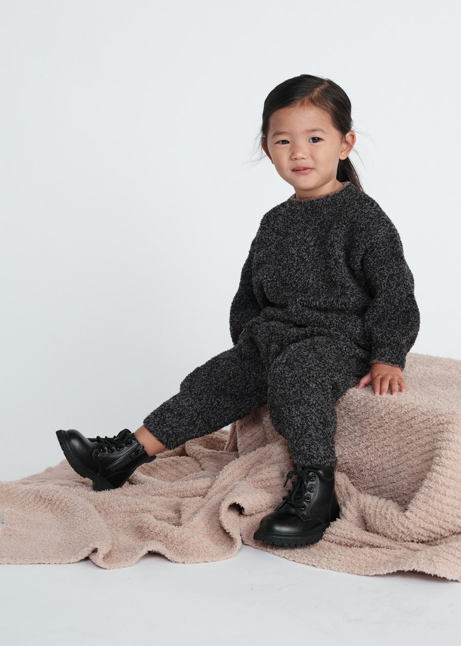 FUZZY BOXY LOUNGE PANTS - BLACK MELANGE