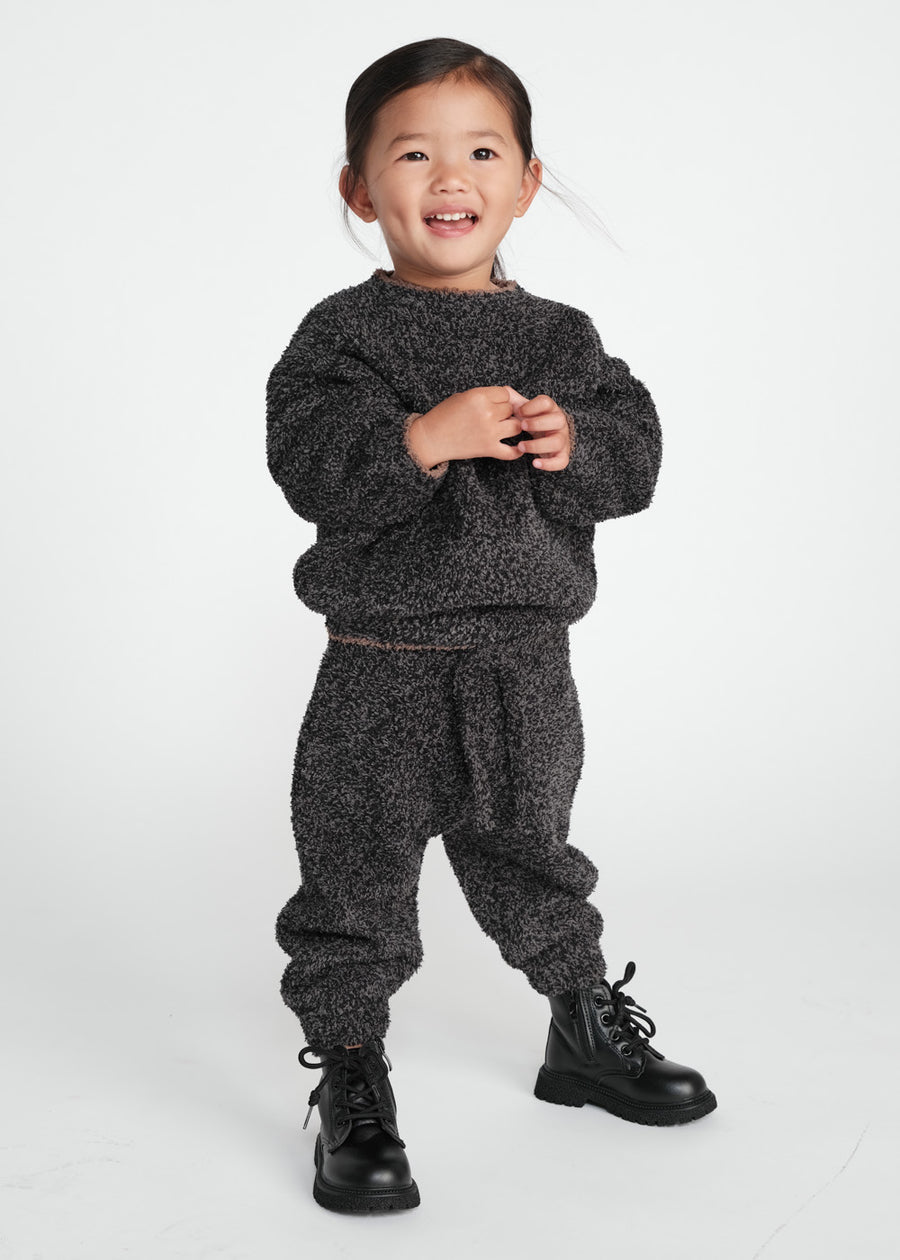 FUZZY BOXY LOUNGE PANTS - BLACK MELANGE