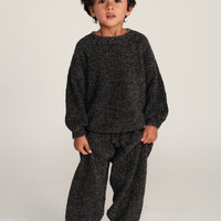 FUZZY BOXY LOUNGE PANTS - BLACK MELANGE