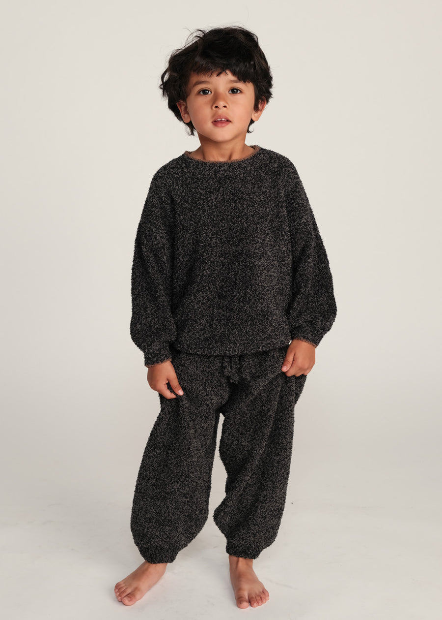 FUZZY BOXY LOUNGE PANTS - BLACK MELANGE