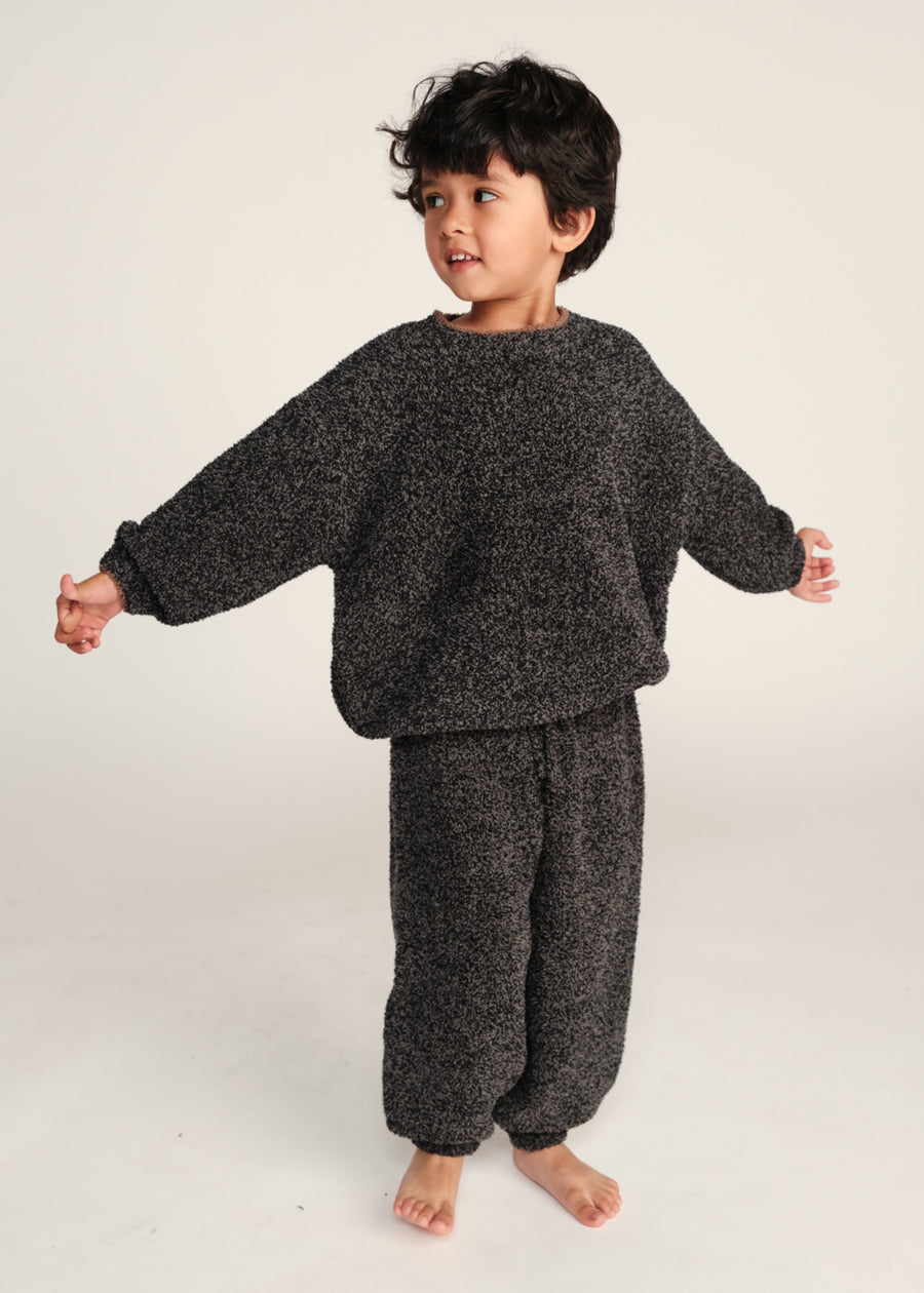 FUZZY BOXY LOUNGE PANTS - BLACK MELANGE