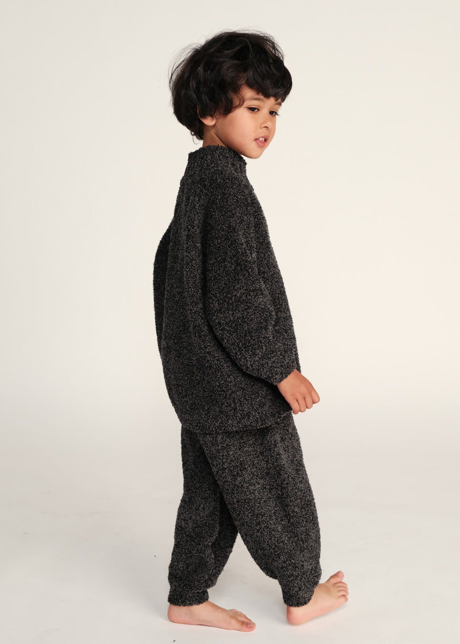 FUZZY BOXY LOUNGE PANTS - BLACK MELANGE