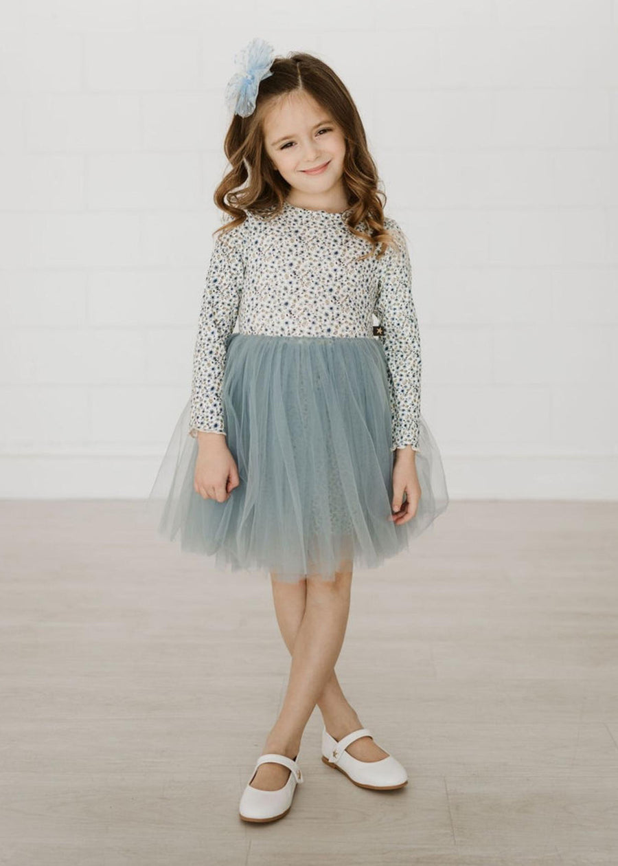 VINTAGE FLOWER TUTU DRESS - BLUE