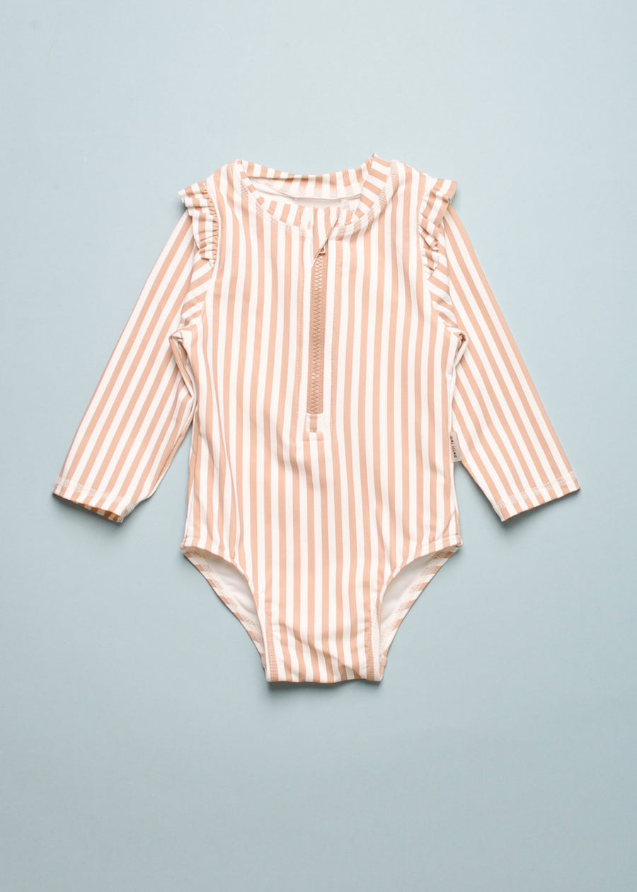 STRIPED RUFFLE SWIMSUIT