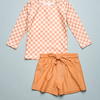 CHECKERED RASHGUARD SET - BUTTERSCOTCH