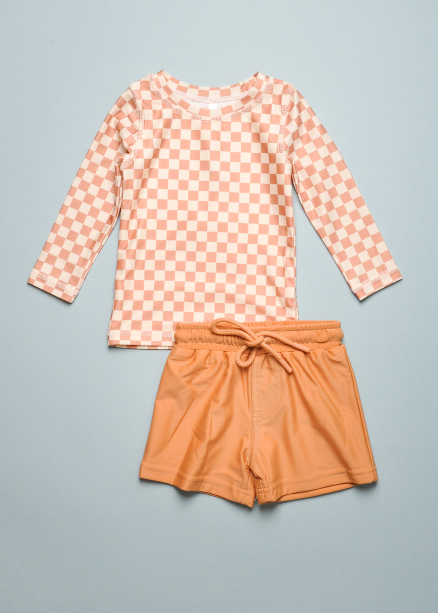 CHECKERED RASHGUARD SET - BUTTERSCOTCH