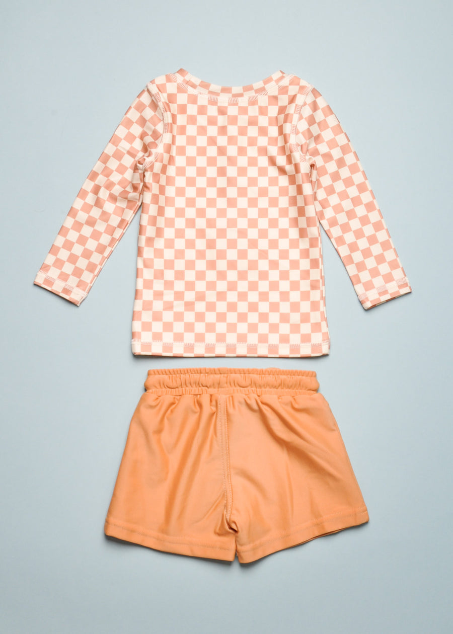 CHECKERED RASHGUARD SET - BUTTERSCOTCH