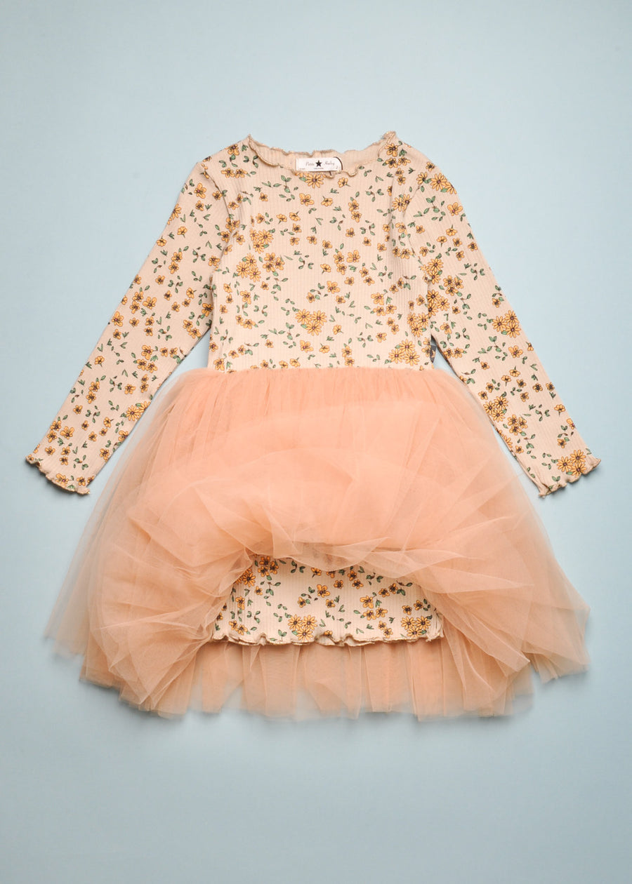 VINTAGE FLOWER TUTU DRESS - YOYO BEIGE