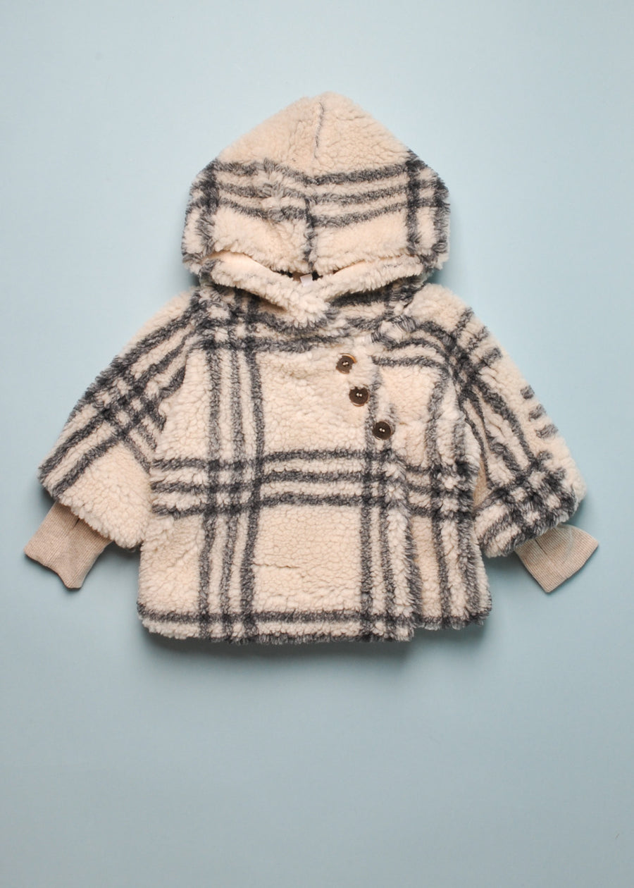 VALENTI PLAID FURRY HOOID JACKE