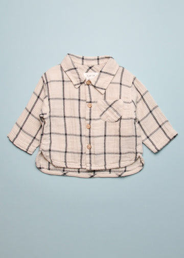 CHECK BABY BUTTON DOWN - NATURAL/CHARCOAL