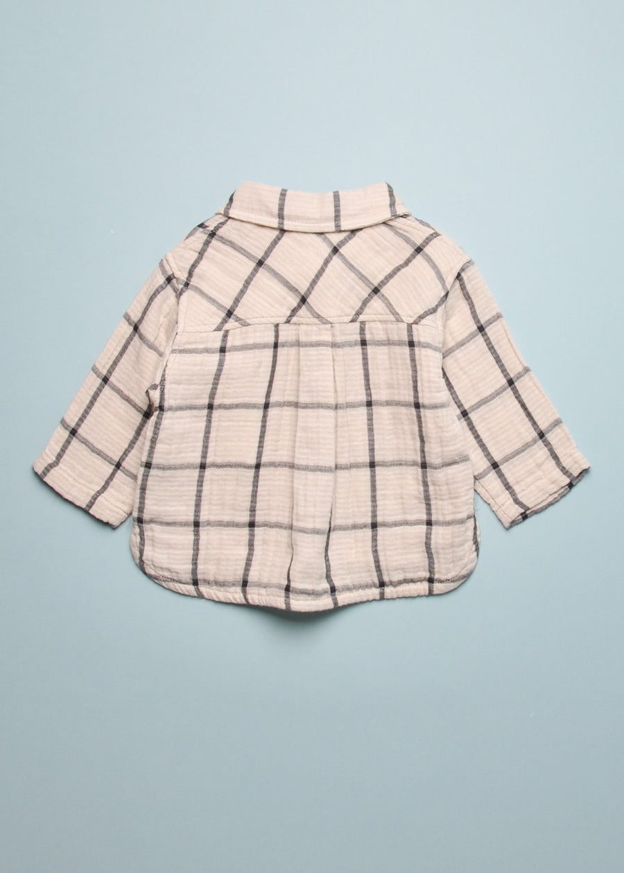 CHECK BABY BUTTON DOWN - NATURAL/CHARCOAL