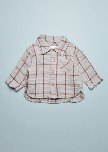 CHECK BABY BUTTON DOWN - SLATE/COCOA