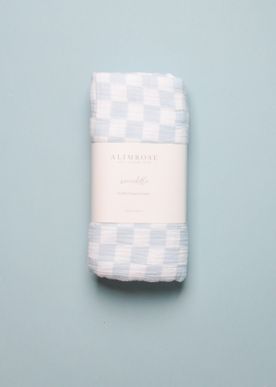 MUSLIN SWADDLE - BLUE CHECK