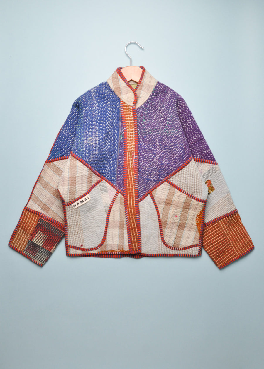 KANTHA JACKET - MULTI RED/BLUE