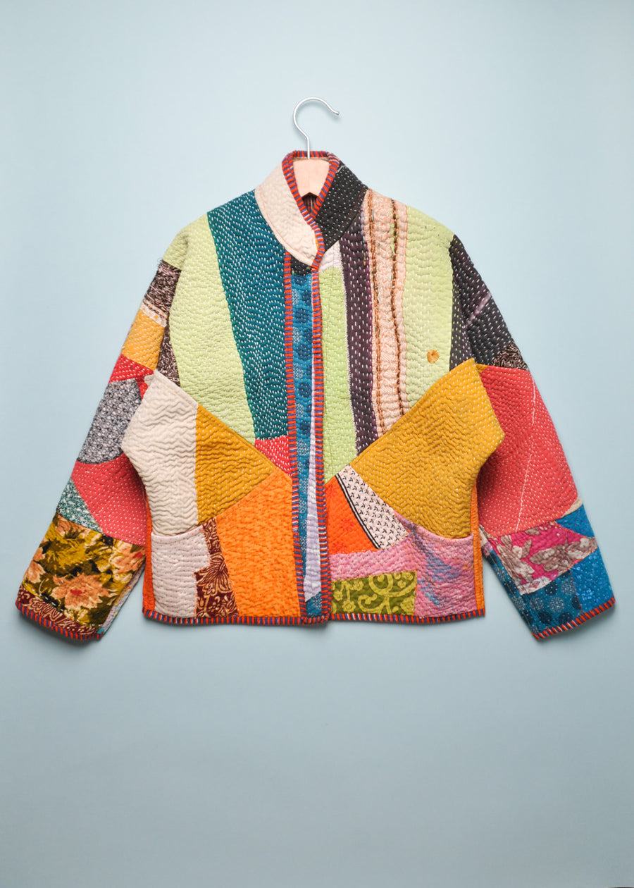 KANTHA JACKET - MULTI RED/BLUE