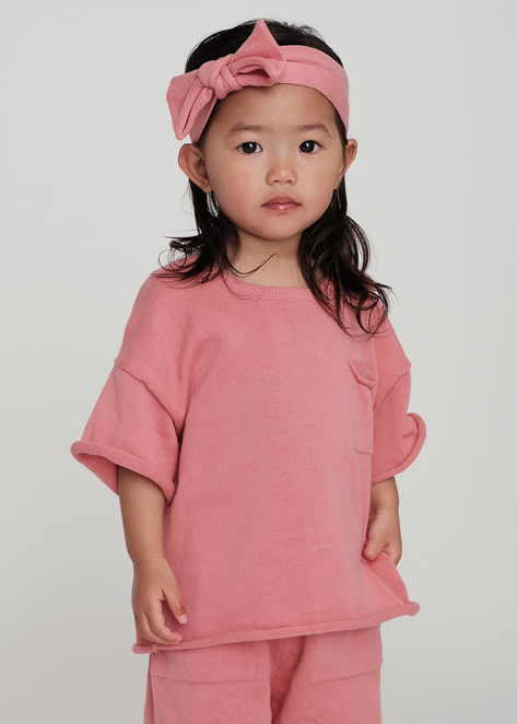 BOXY KNIT POCKET TEE - CORAL