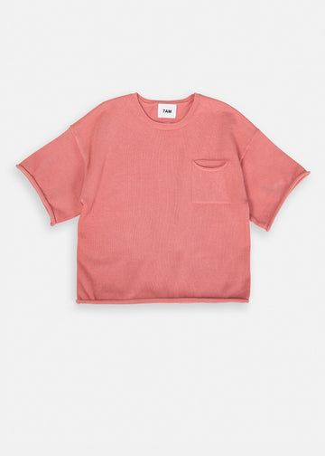 BOXY KNIT POCKET TEE - CORAL