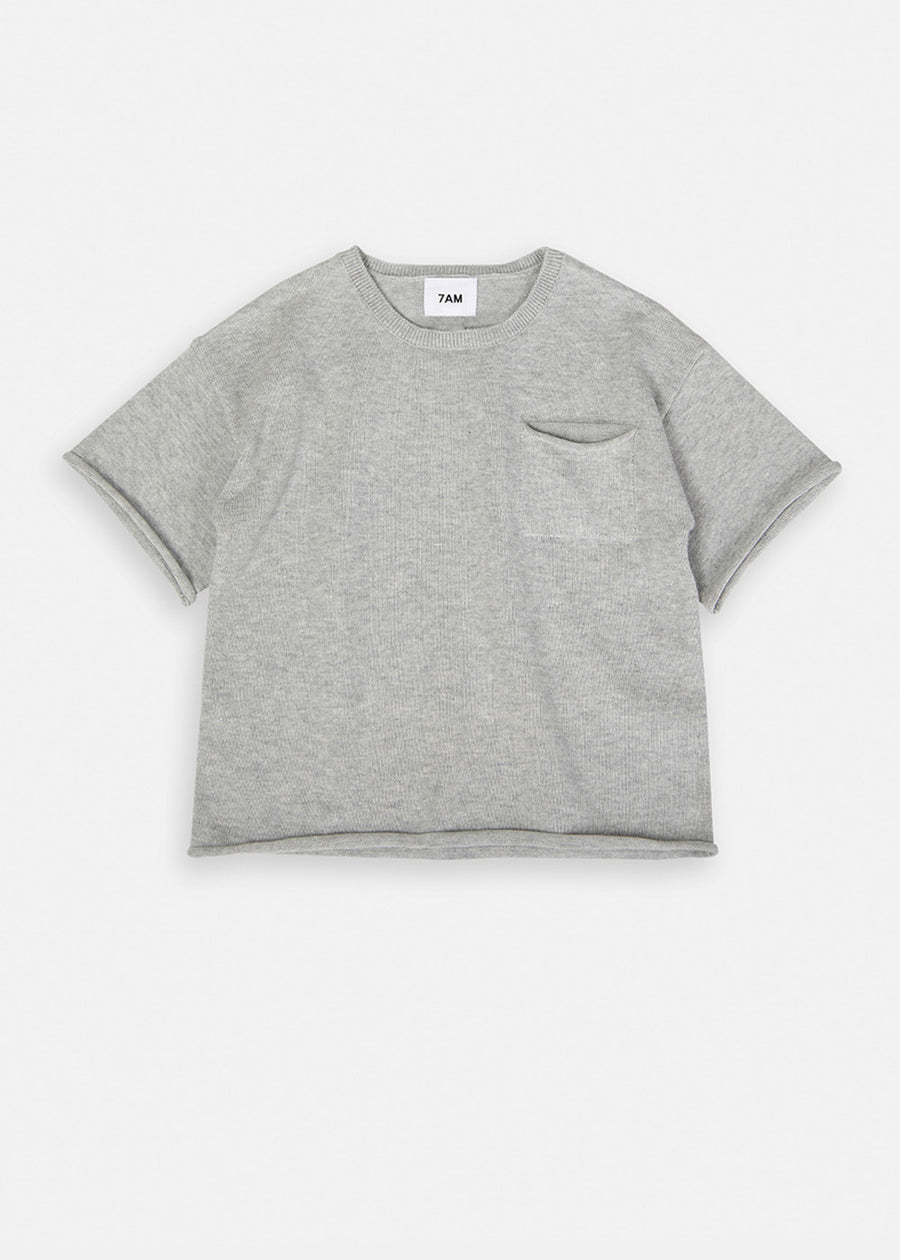 BOXY KNIT POCKET TEE - HEATHER GREY