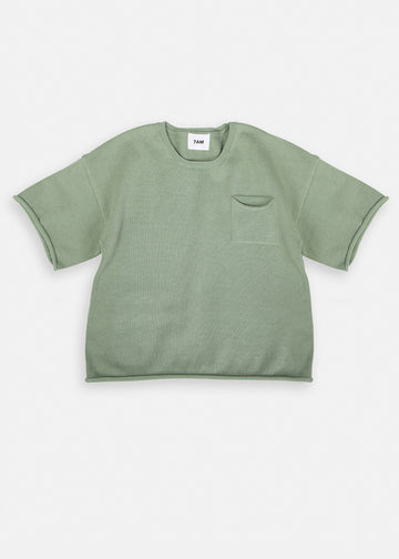 BOXY KNIT POCKET TEE - SAGE