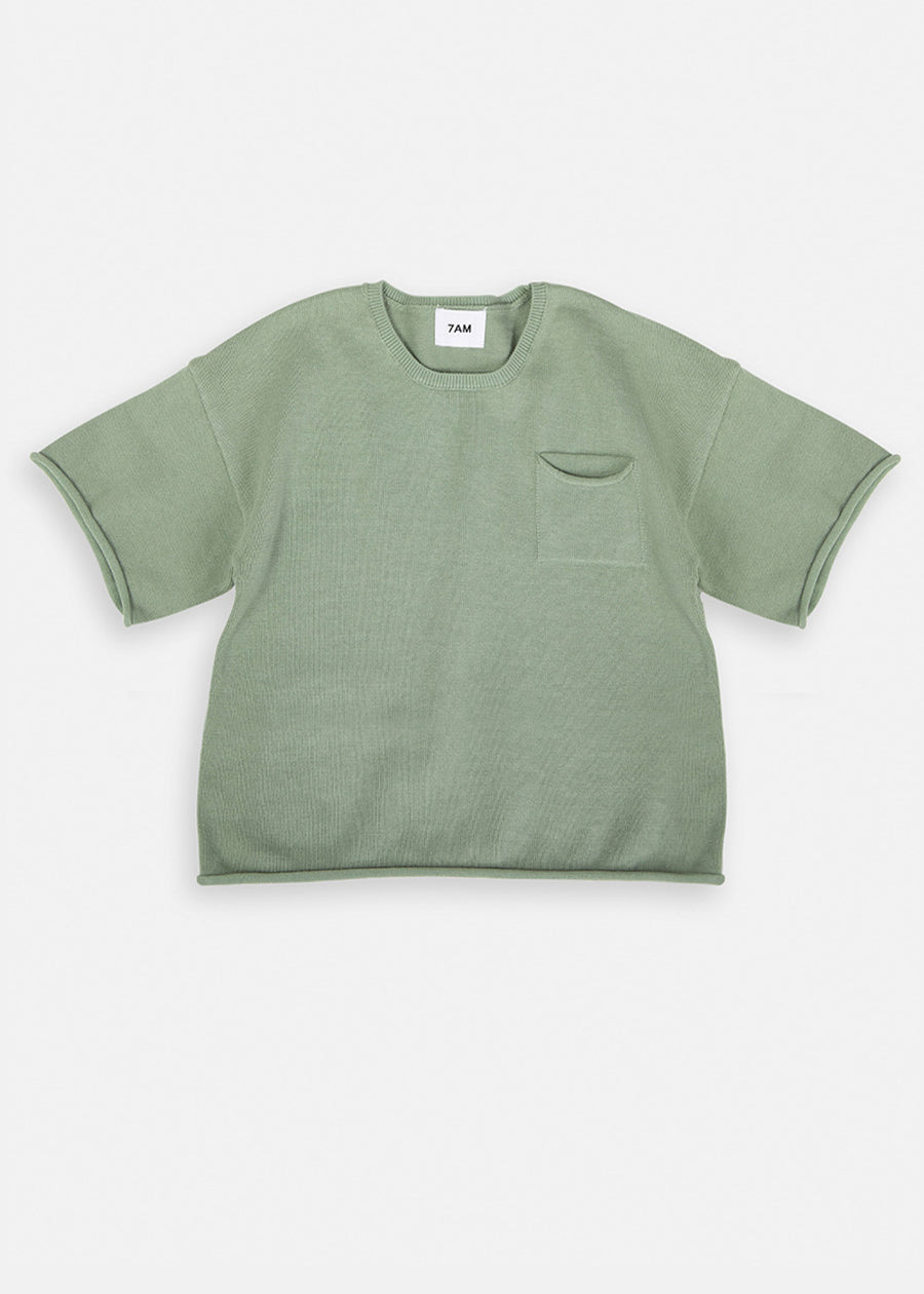 BOXY KNIT POCKET TEE - SAGE