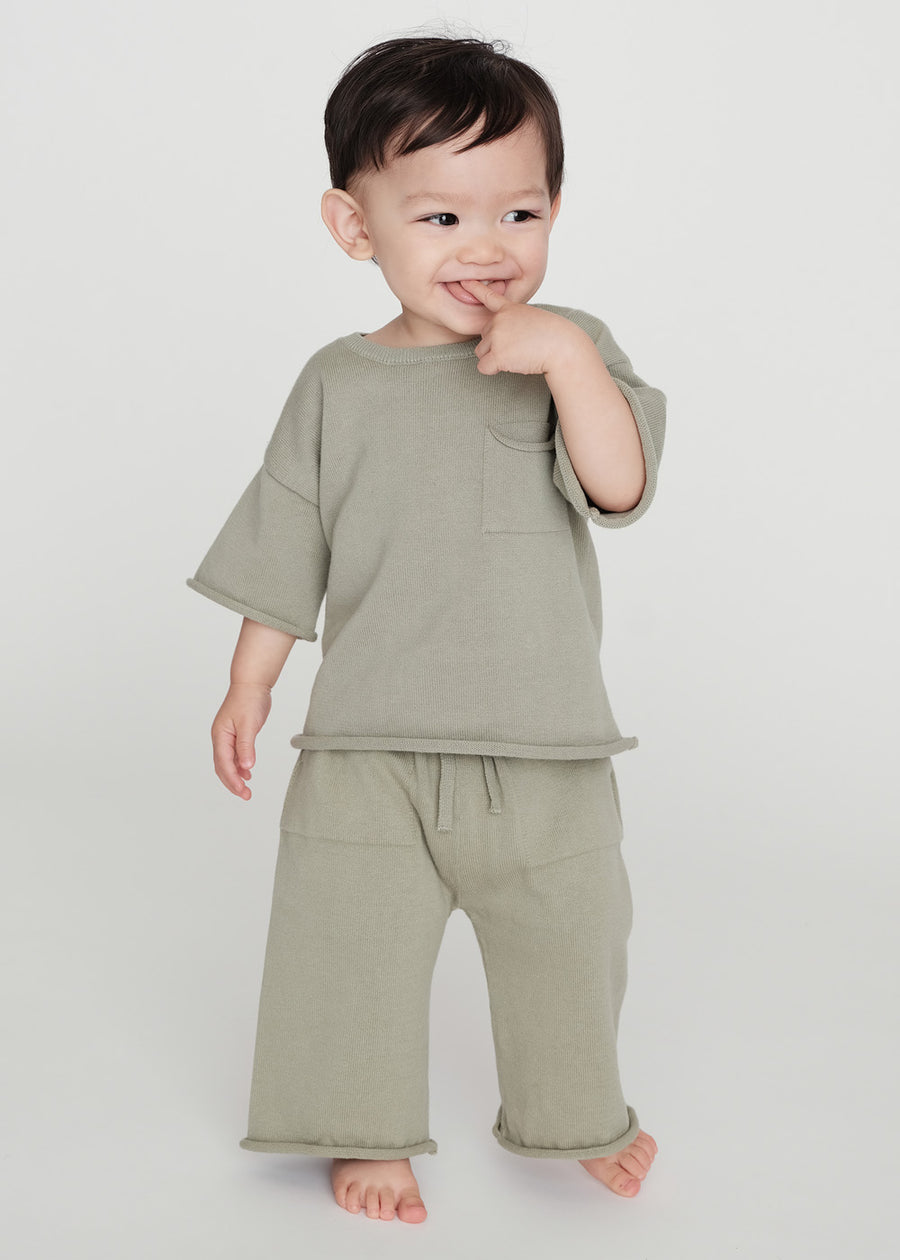 RELAXED BOXY KNIT PANTS - SAGE