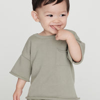 BOXY KNIT POCKET TEE - SAGE