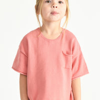 BOXY KNIT POCKET TEE - CORAL