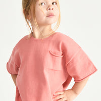 BOXY KNIT POCKET TEE - CORAL