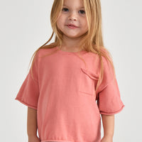 BOXY KNIT POCKET TEE - CORAL