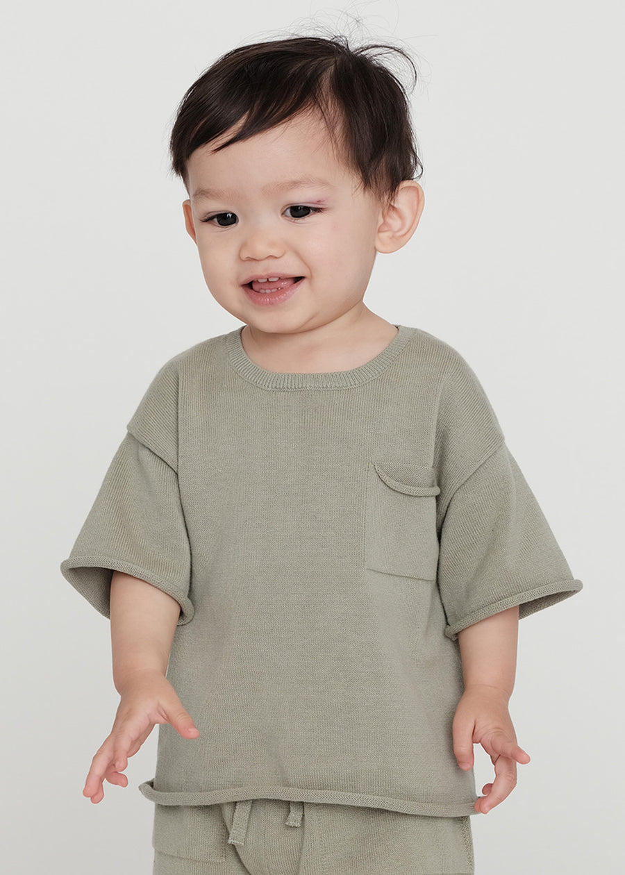 BOXY KNIT POCKET TEE - SAGE